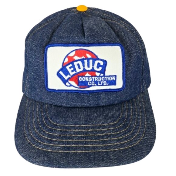 Vintage 70s 80s Leduc Construction Co Ltd Trucker Hat Alberta Denim Classic Cap - Picture 1 of 9